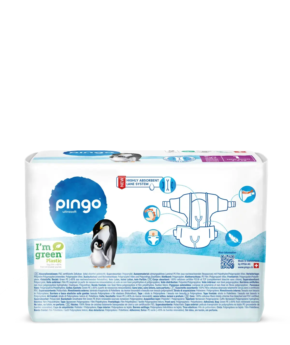 Pingo pañales ecológicos T1 (2-5 Kg) - caja de 4 bolsas x 27 uds