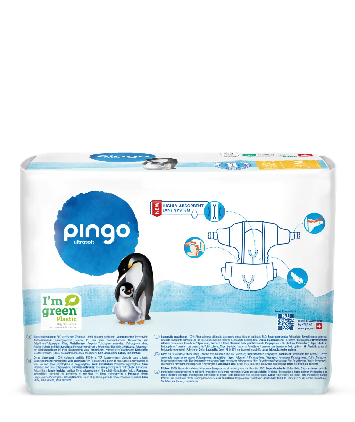Pingo pañales ecológicos T2 (3-6 kg) - caja de 4 bolsas x 42 uds