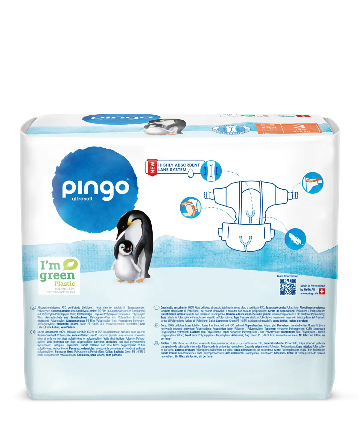 Pingo pañales ecológicos T3 (4-9 kg) - caja de 4 bolsas x 44 uds