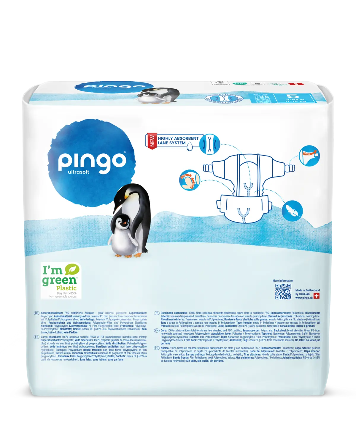 Pingo pañales ecológicos T5 (11-16 kg) caja de 4 bolsas x 36 uds