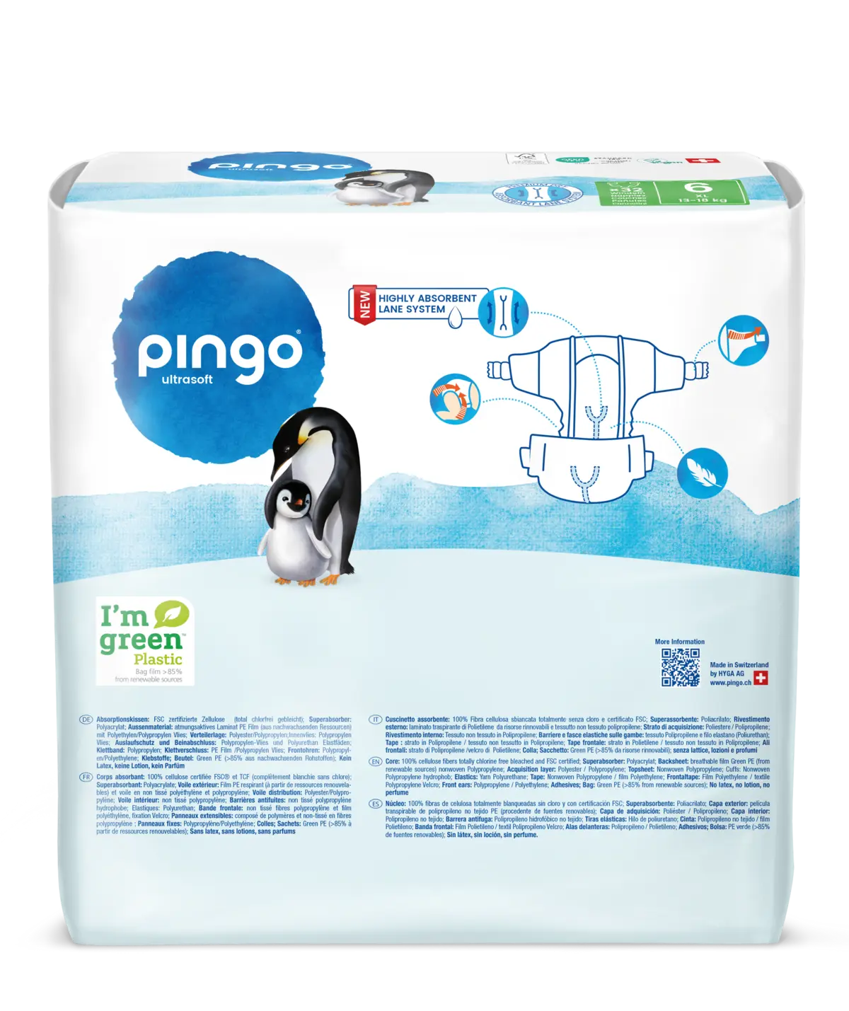 Pingo pañales ecológicos T6 (13-18 kg) - caja de 4 bolsas x 32 uds