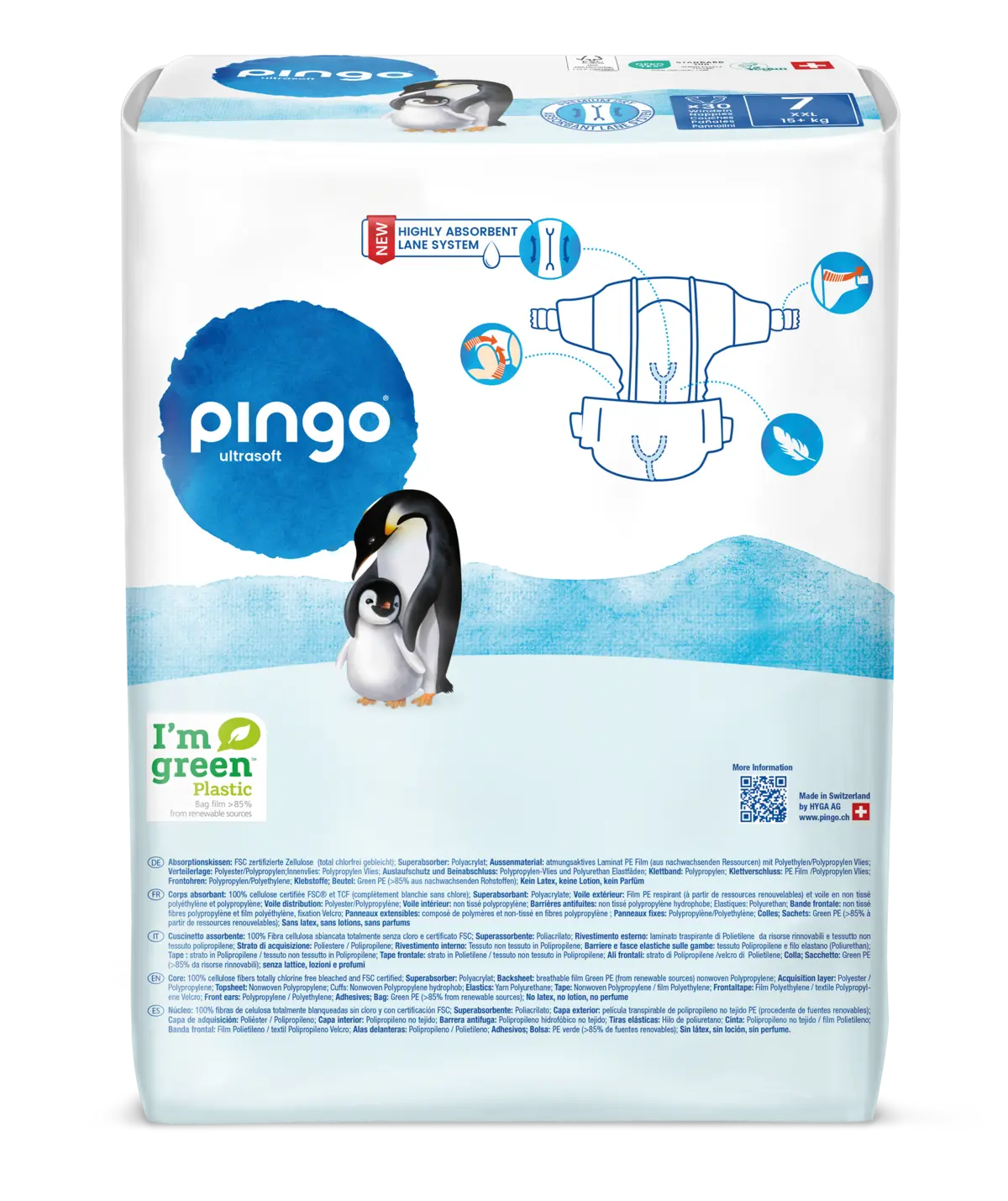 Pingo pañales ecológicos T7 (+15 kg) - caja de 4 bolsas x 30 uds