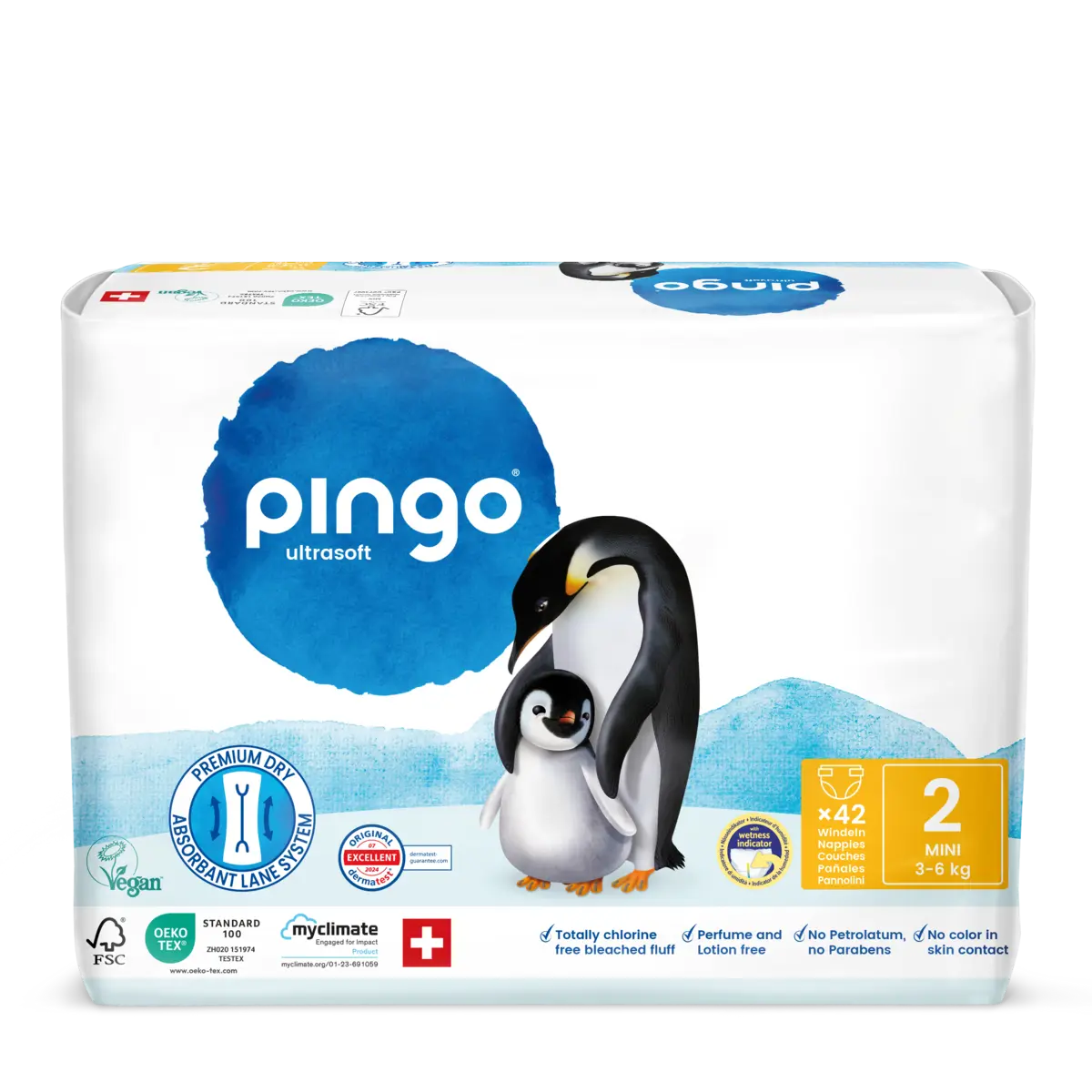 Pingo pañales ecológicos T2 (3-6 kg) - caja de 4 bolsas x 42 uds