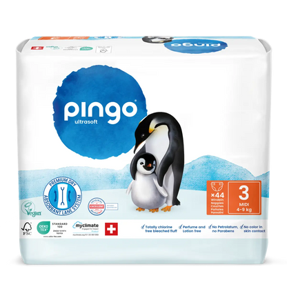 Pingo pañales ecológicos T3 (4-9 kg) - caja de 4 bolsas x 44 uds
