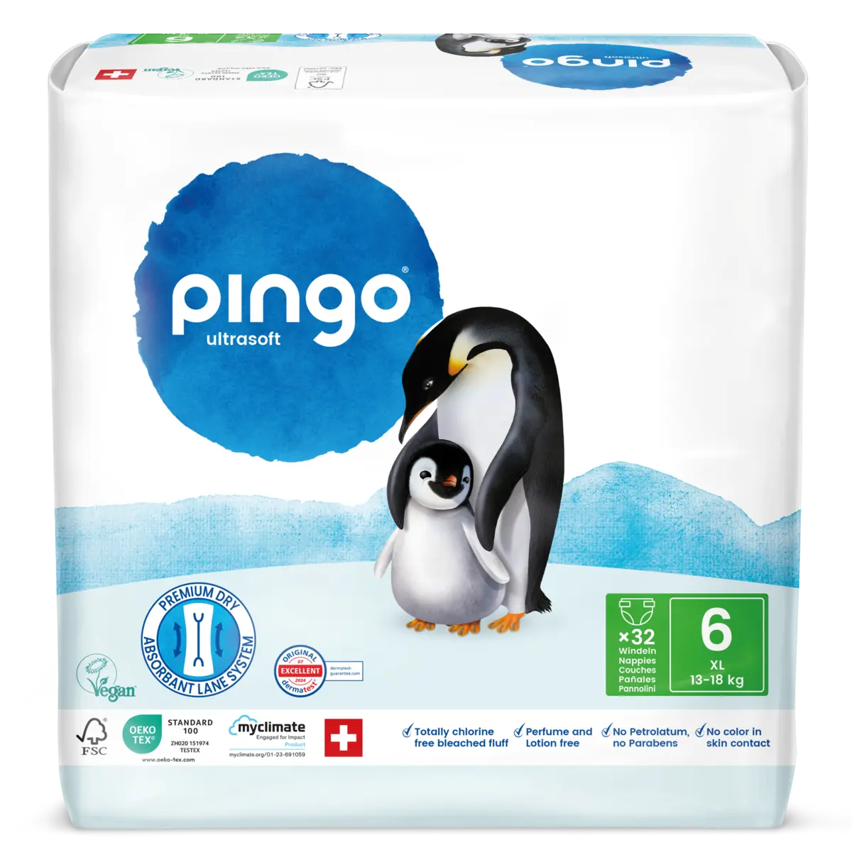 Pingo pañales ecológicos T6 (13-18 kg) - caja de 4 bolsas x 32 uds