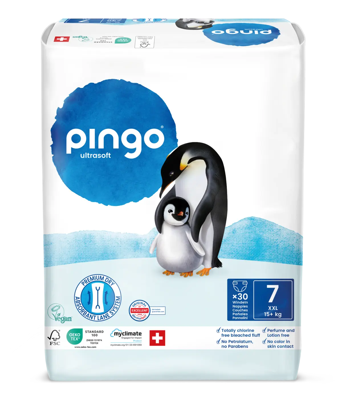 Pingo pañales ecológicos T7 (+15 kg) - caja de 4 bolsas x 30 uds