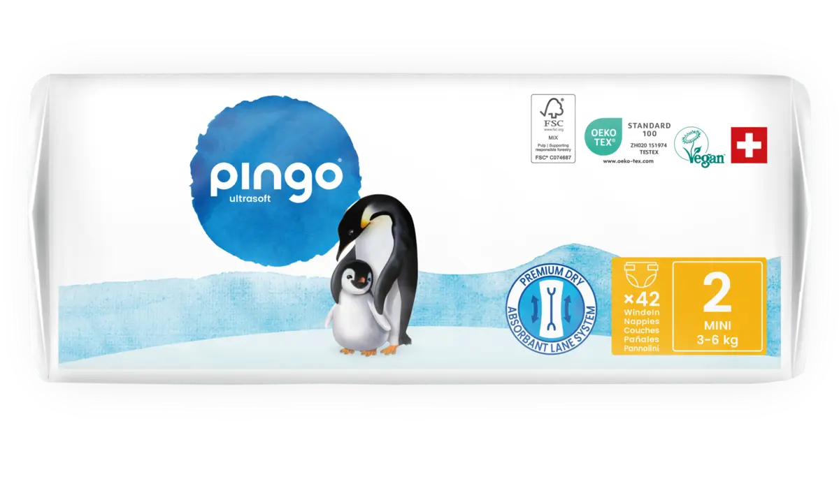Pingo pañales ecológicos T2 (3-6 kg) - caja de 4 bolsas x 42 uds