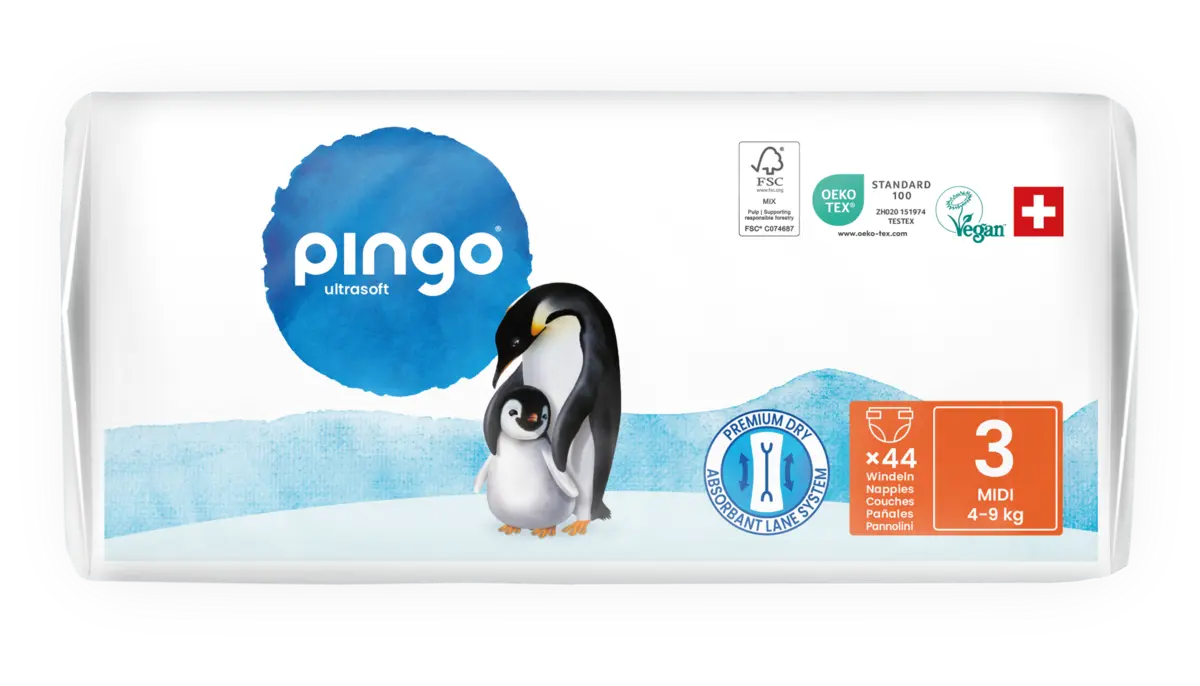 Pingo pañales ecológicos T3 (4-9 kg) - caja de 4 bolsas x 44 uds
