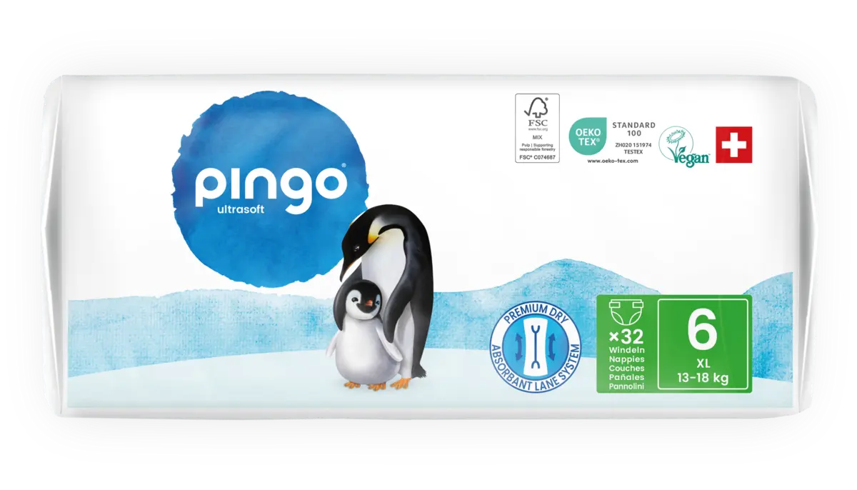 Pingo pañales ecológicos T6 (13-18 kg) - caja de 4 bolsas x 32 uds